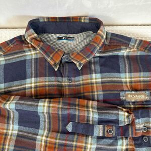 Columbia Sportswear PHG Blue White Orange Plaid Buttondown Longsleeves XL